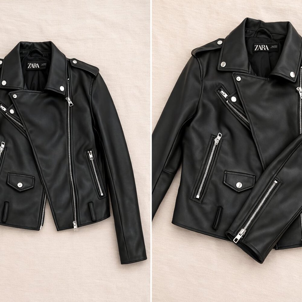 Zara Faux Leather Biker Jacket Black XXL Moto Jacket - Picture 2 of 2